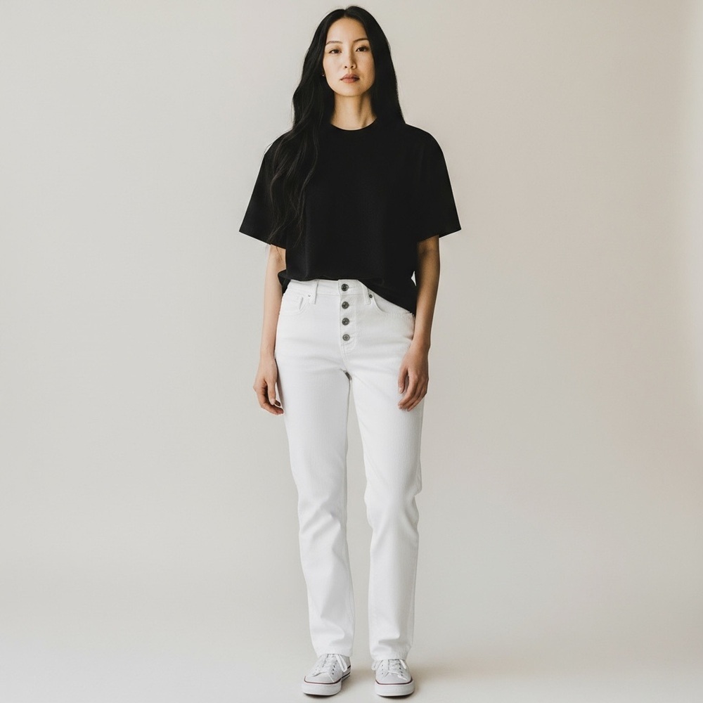 Banana Republic White Button Fly High Rise Raw Edge Pants